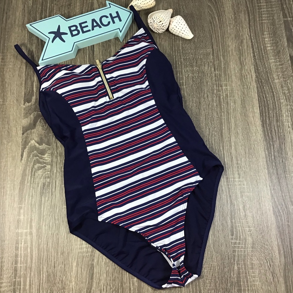 Marc & Andre One Piece Striped Swimsuit Blue Red White